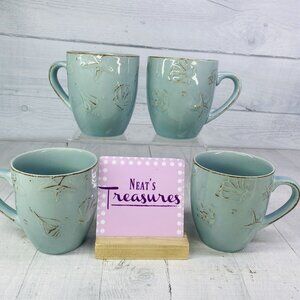 Thomson Pottery CAPE COD Embossed Seashells Stoneware 10.5oz 4"T Cups Mugs Set 4